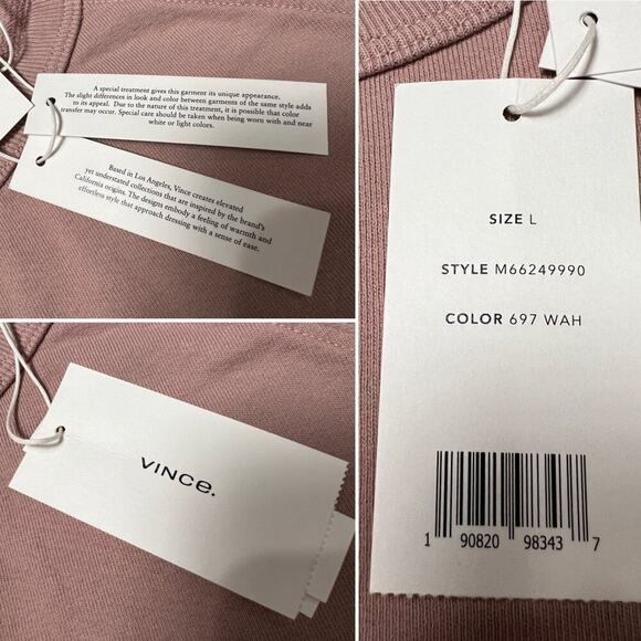 NEW VINCE Garment Dye Long Sleeve Crew Neck Tee SIZE L Cotton Sweatshirt NWT - Picture 5 of 13